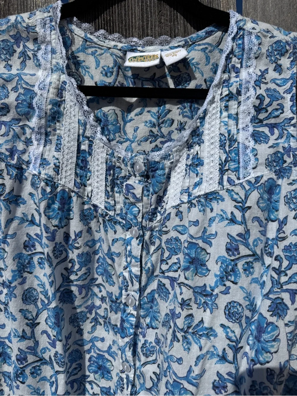 Vintage 100% Cotton Tank Top Blue Floral Pajama Top & Matching Capri Set